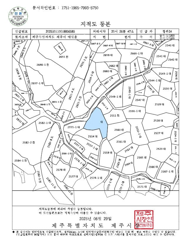 지적도 등본 이미지
